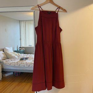 A-Line Embroidered Sun Dress in Rust Red